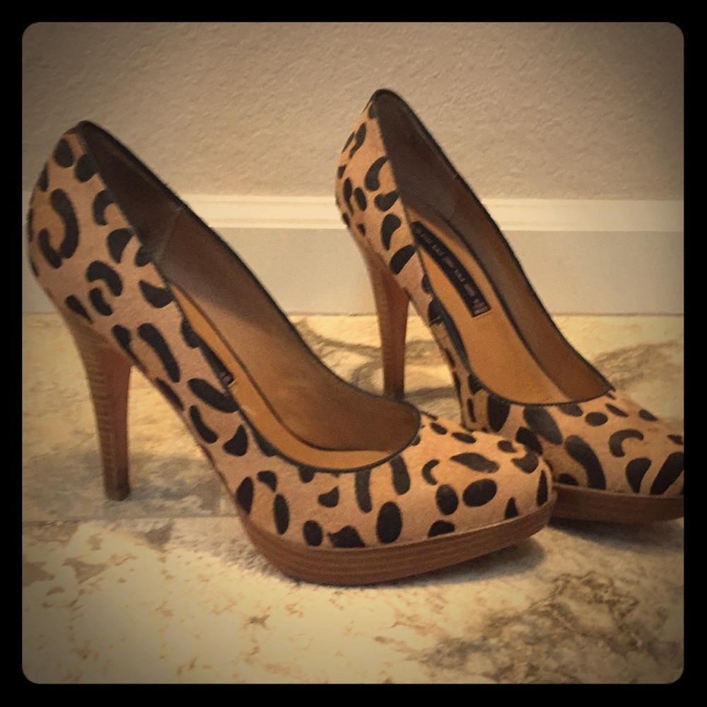 Steven platform leopard calf hair heels 7.5